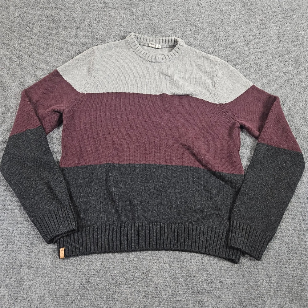 TenTree Sweater Mens Large Bergundy Colorblock Black‎ Gray Knit Dark Academia